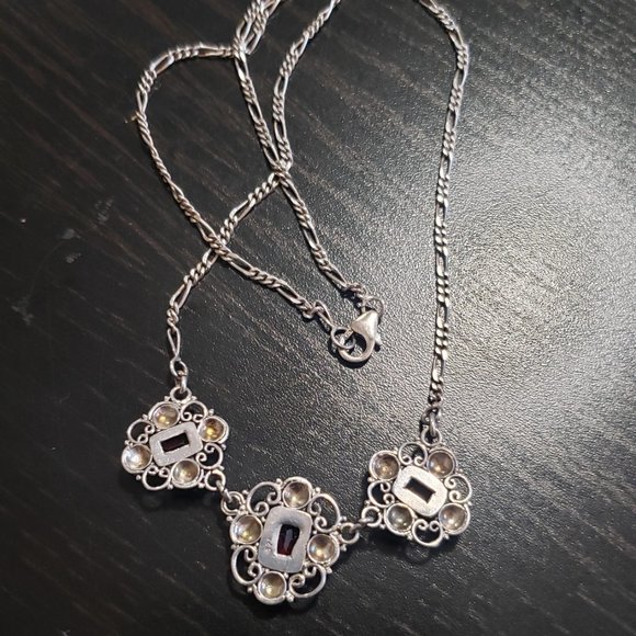 Vintage necklace 925 silver with brass inlay and three garnet stones - Picture 7 of 7